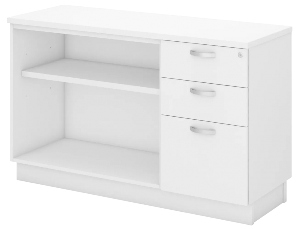 Q-YOP7123-WH Combination Low Cabinet (Open Shelf + Fixed Pedestal 2D1F) - Size : 120W x 45D x 75H (cm)