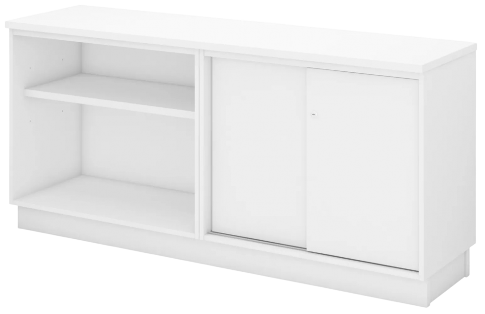 Q-YOS7160-WH Combination Low Cabinet (Open Shelf + Sliding Door) - Size : 160W X 45D X 75H (cm)