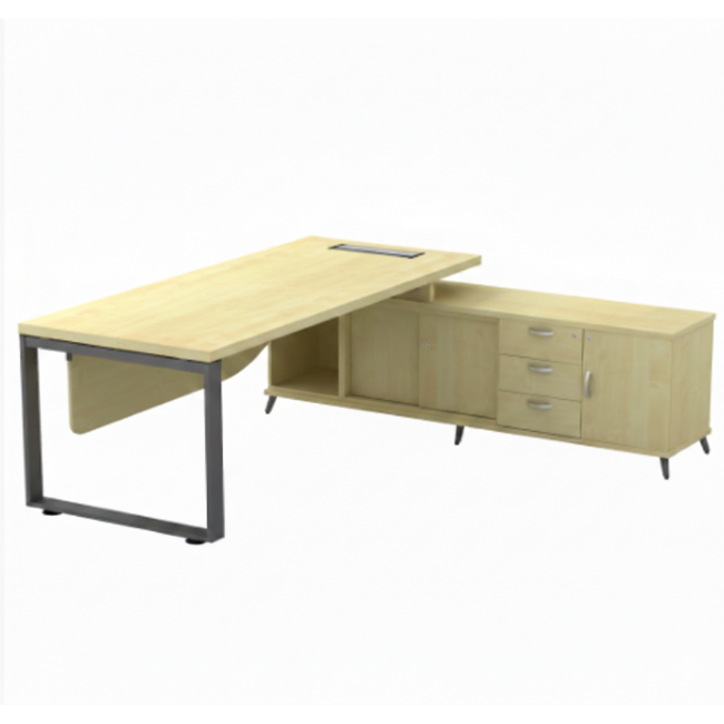 Q-SWE2202 Square Series Director Table Set With Side Cabinet - Size : 216L/90D x 200W/45D x 75H (cm)