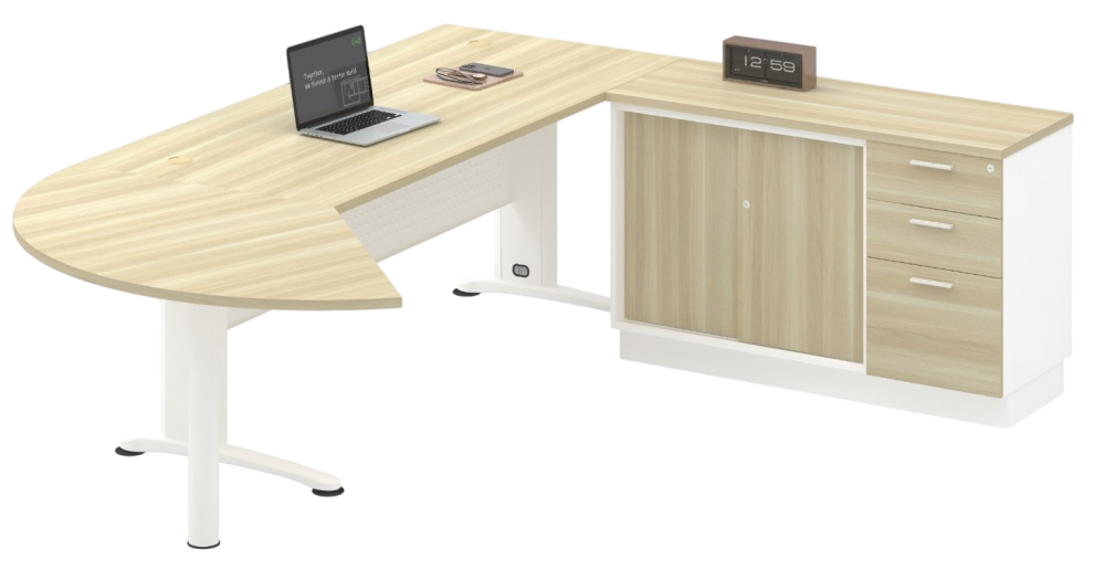 BT-188(SET)-WHBA Standard Table C/W Low Cabinet (Sliding Door + Fixed Pedestal 2D1F) - Size : 260W x 200D x 75H (cm)