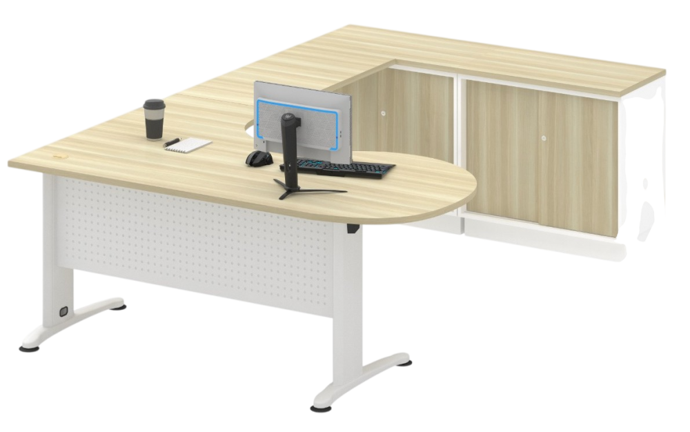 BL-66M(R)-SET-WHBA Superior Compact Table (Right) C/W Sliding Door Low Cabinet - Size : 180L/90D x 265W/180D x 75H (cm)