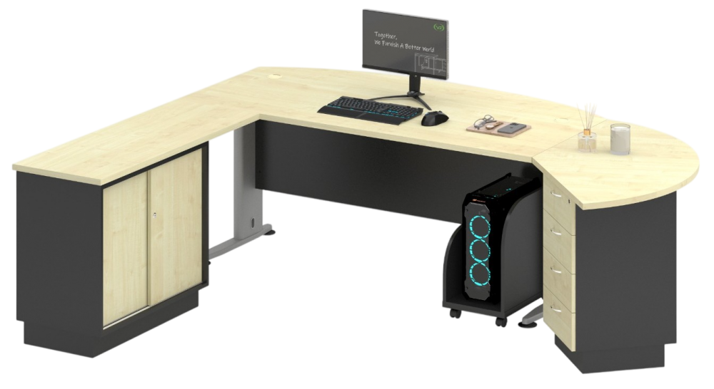 TMB-180A(SET)-DGMP Executive Table C/W Sliding Door Side Cabinet And 4D Fixed Pedestal - Size : 250L/129D x 210W/43D x 75H (cm)