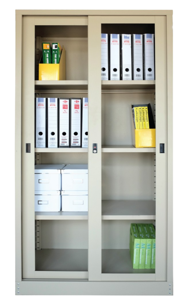 S119-BG Full Height Steel Cupboard With Glass Sliding Door - Size : 91W x 45D x 182H (cm)
