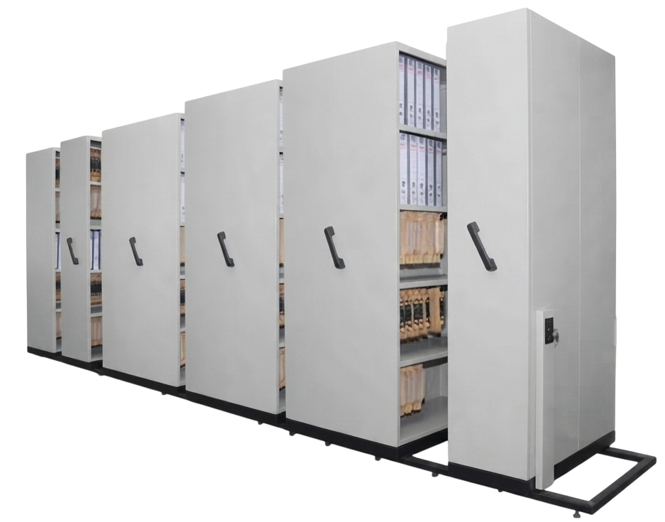 S117/9-LG 9 Bay Mobile Steel Compactor (1xSingle Static Bay, 3xDouble Moveable Bay & 2xSingle Moveable Bay) - Size : 459W x 91D x 211H (cm)