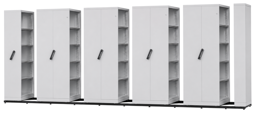 S117/D-LG 10 Bay Mobile Steel Compactor(1xSingle Static Bay, 3xDouble Moveable Bay & 1xSingle Moveable Bay)- Size : 417W x 91D x 211H (cm)