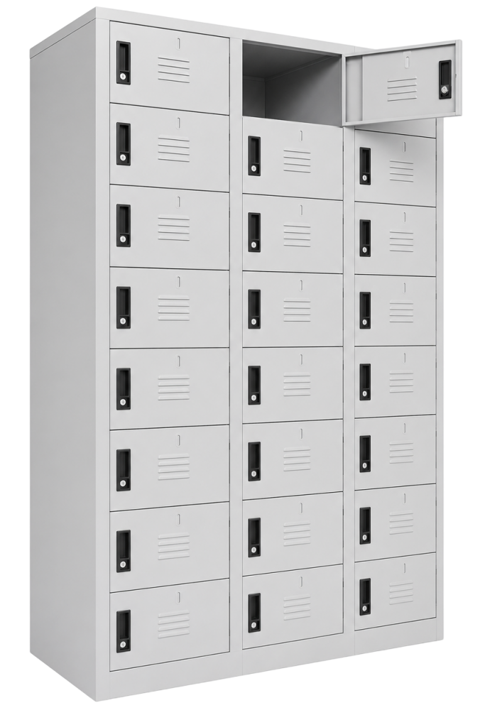 SCM-0007-LG 24 Compartment Steel Locker With Swinging Door Handle CamLock - Size : 114W x 45D x 182H (cm)